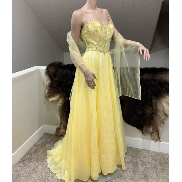 Beautiful Princess Style Strapless Beads & Glitter Party Dress With Shawl - Picture 4 of 16